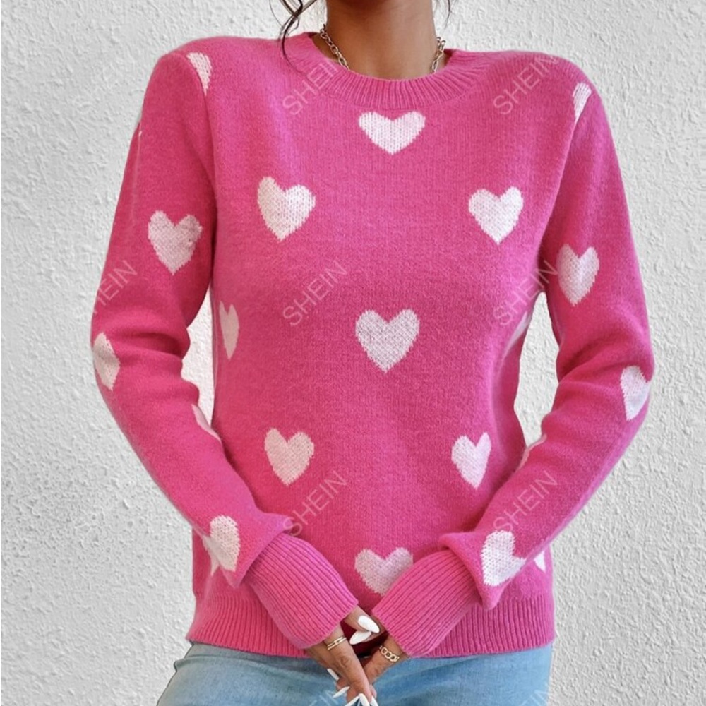 SHEIN Hot Pink Heart Sweater
